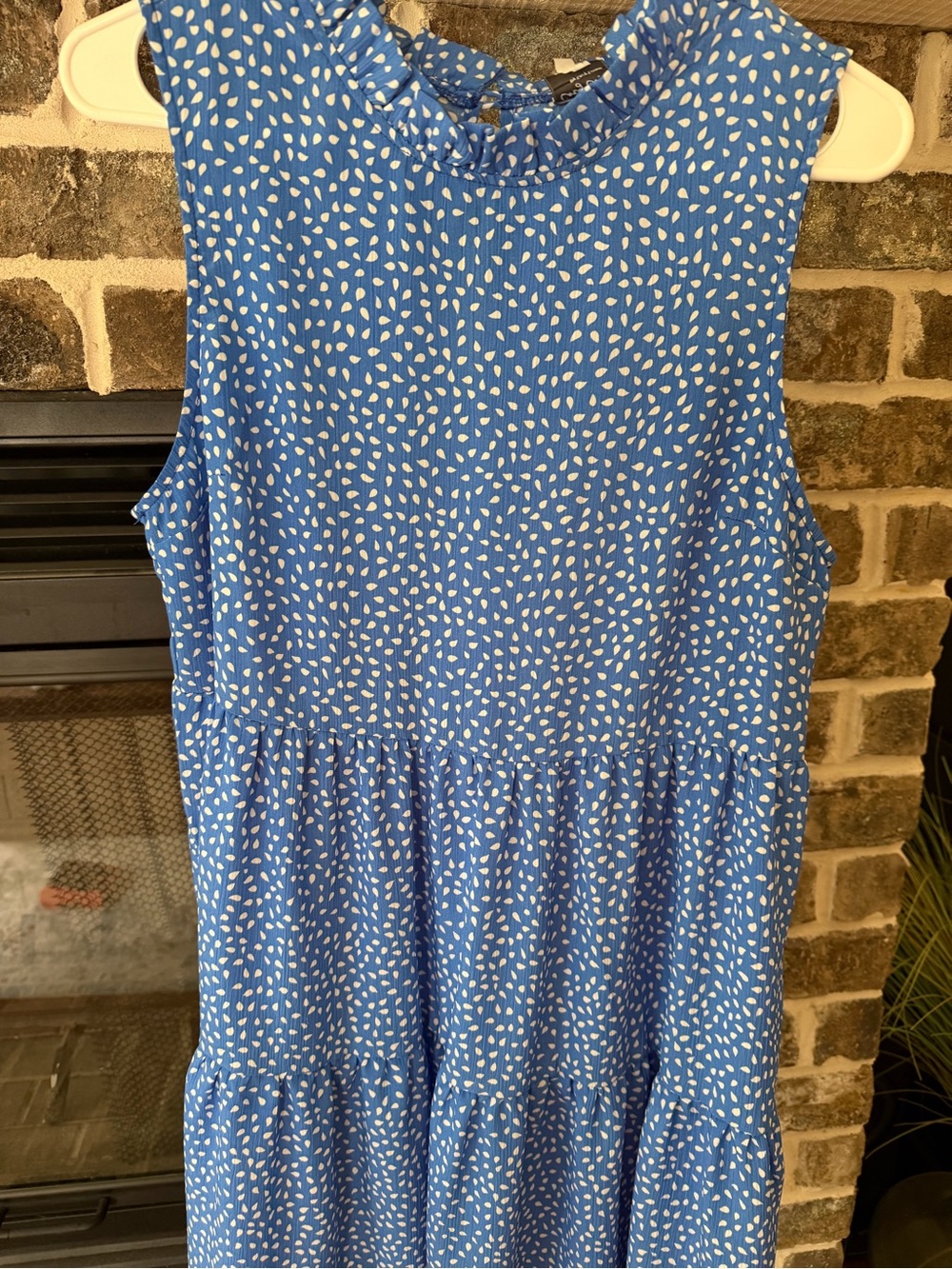 Bundle and save-Blue Sleeveless Tiered Midi Dress with White Dot Print